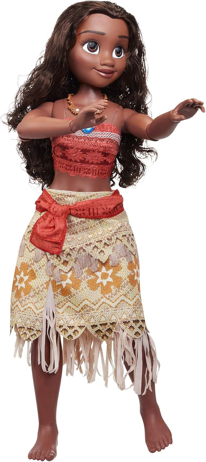 Disney Princess Vaiana, 80 cm große Spielpuppe von Jakks Pacific, bewegliche Puppe, mit Bürste zum Kämmen ihrer welligen Locken, vom Film inspiriertes Kleid, abnehmbare Halskette mit Anhänger