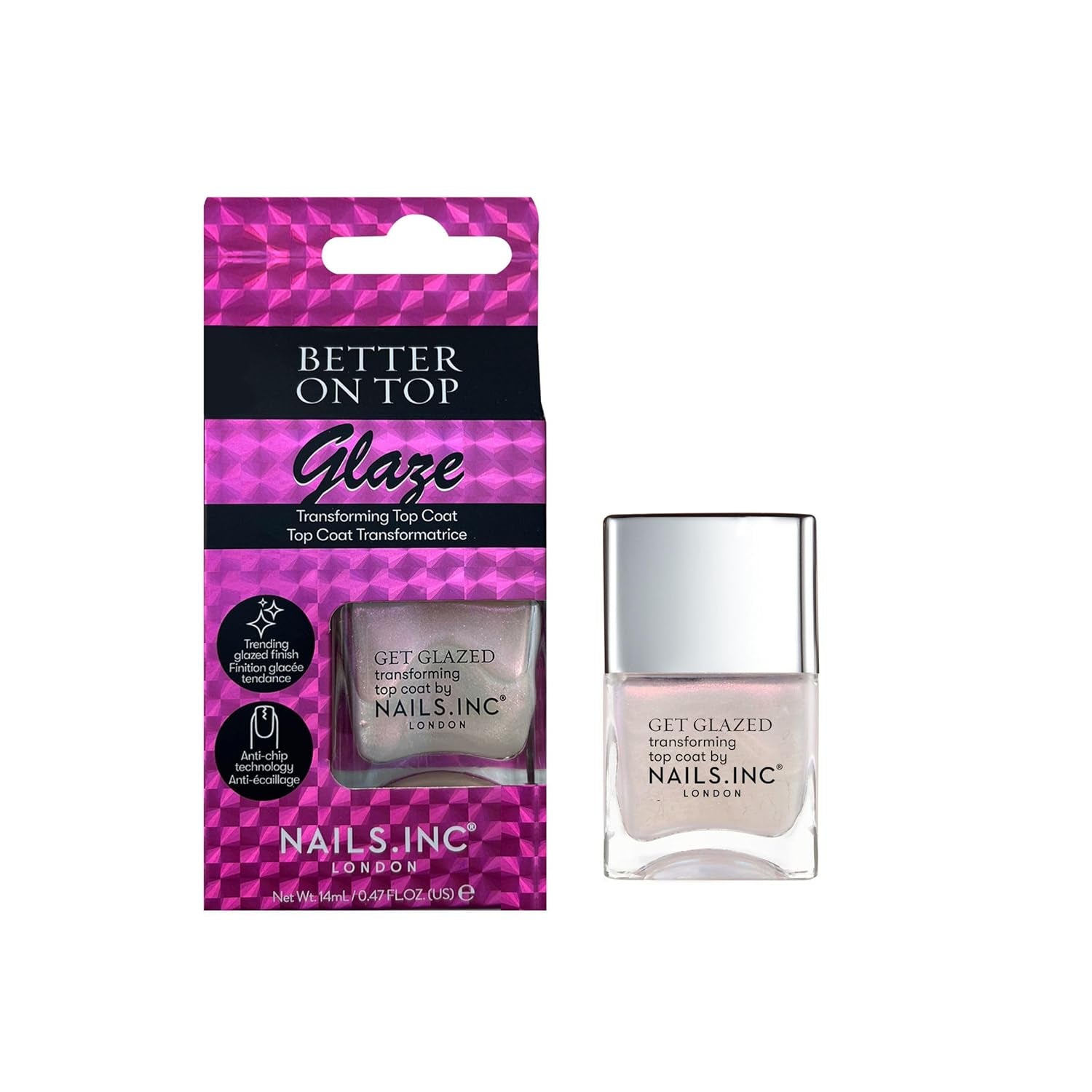 Nails Inc Better On Top, Smaltato, Lucido, Brillante, Cappotto per unghie, Senza spaccature, Lunga durata, Asciugatura rapida, Asciuga all'aria, Manicure e pedicure professionale, Unghie delle mani e dei piedi, Smalto per unghie vegano, 14 ml