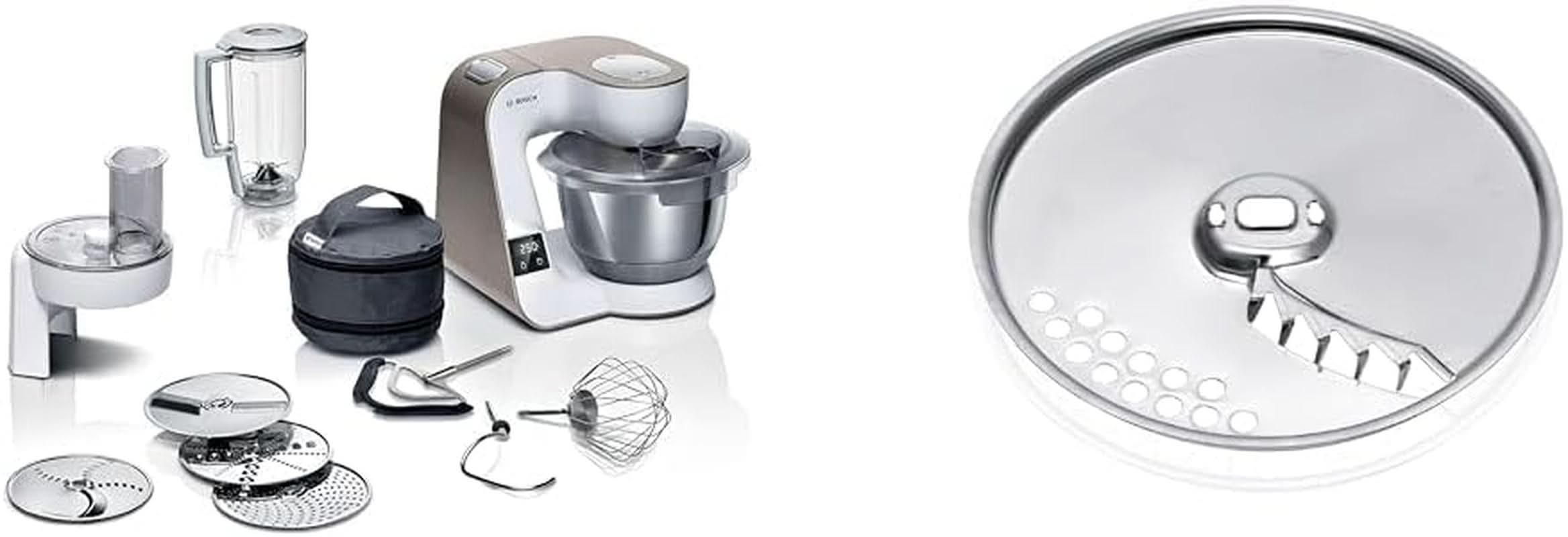 Robot da cucina Bosch Serie 4 MUM5X720, bilancia integrata, ciotola in acciaio inox 3,9 L, mixer 1,25 L, 1000 W Accessori Alimenti e Allattamento Bebe Naty Shop Disc pack Champagne Bianco 2 accessori