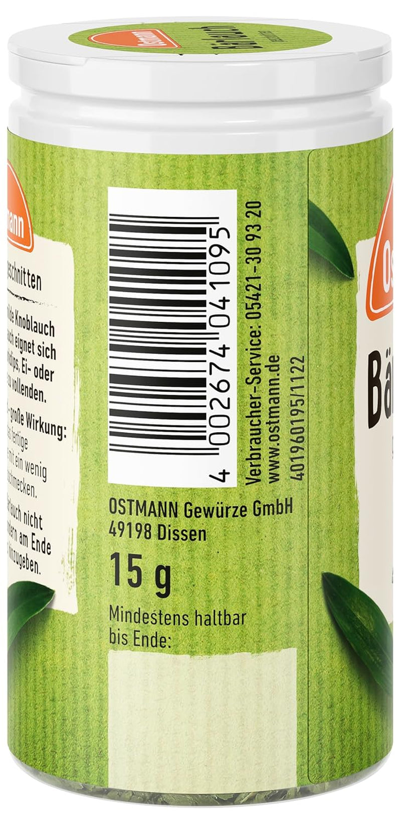 Ostmann Gewürze - Bärlauch geschnitten | Mite Knoblauch-Geschmack | Für Eio- oder Reisgerichte sowie Quarkdips | 15 g in Der Streudose
