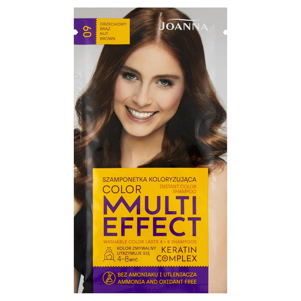 Șampon colorant Joanna "Multi Effect" - Șampon colorant pentru păr într-un plic - Rezistă între 4 și 8 spălări - Colorarea părului fără amoniac și agenți oxidanți - Cappuccino aromat Vopsea pentru par Naty Shop Nuc maro