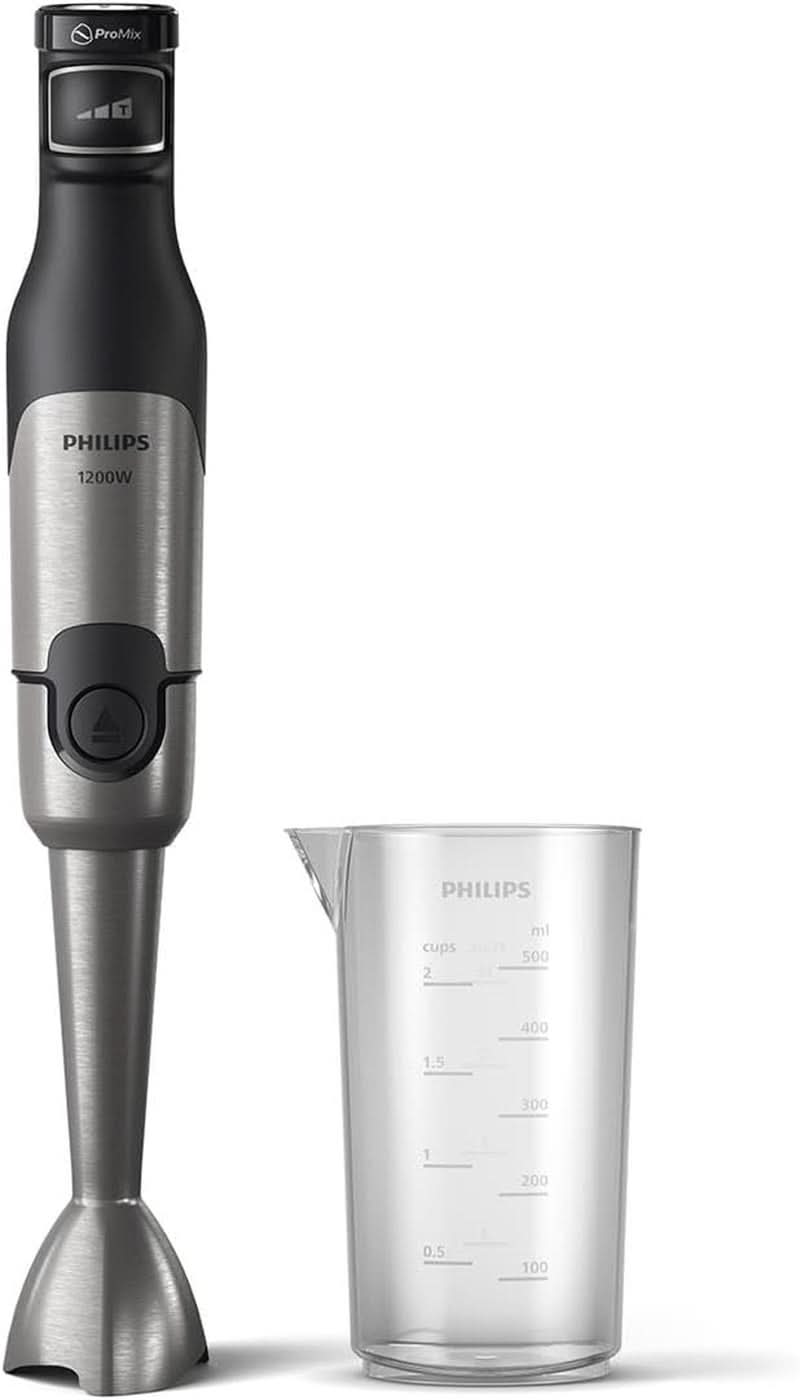 Philips Stabmixer serie 5000 - 1200W Leistung. Tecnologia Promix. Led Geschwindigkeitsanzeiger. Stufenlose Geschwindigkeitseinstellung. Design compatto. Leicht Zu Reinigen. Schwarz (HR2681/00) Cucina Naty Shop