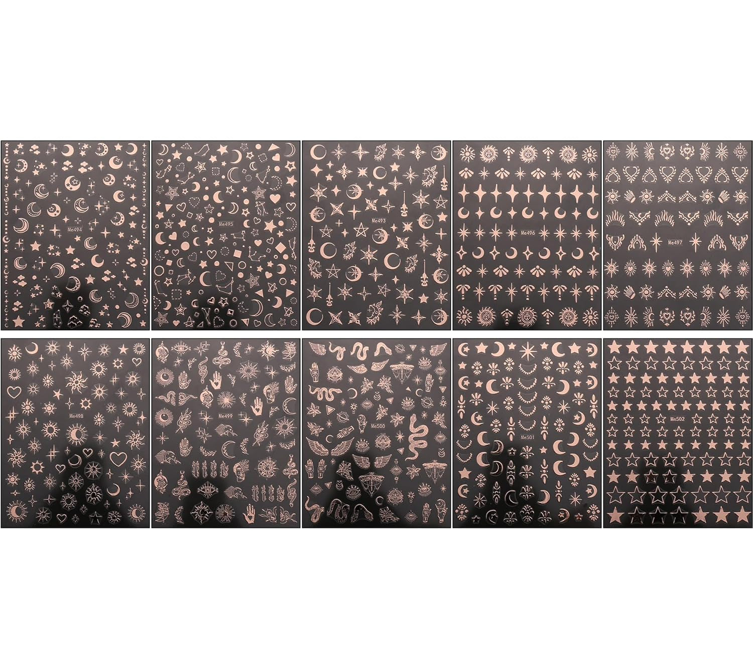 JMEOWIO Nagelsticker Mond Stern 10 Blatt Nail Art Sticker Selbstklebend Nagelaufkleber Roségold Dekoration Nageldesign Zubehör