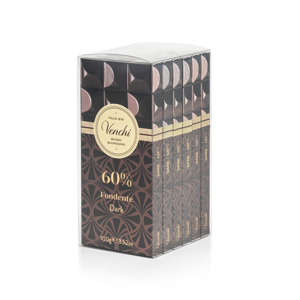 Venchi, Set de 6 tablete de ciocolată neagră extra 75%, 468 grame Bomboane de Ciocolata Naty Shop 6 bucăți x 100 grame Ciocolată neagră 60