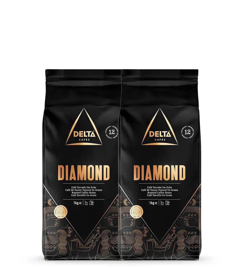 Delta Cafés - Kaffee in Diamantbohne - 2 Packungen à 1 kg - Intensität 8 - Mischung aus Arabica gerösteten Kaffeebohnen und Robusta - Sehr aromatisch mit Noten von gerösteten Nüssen