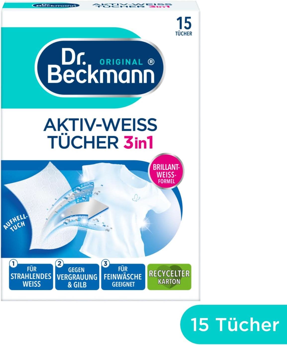 Dr. Beckmann Fest Salviette, Active-White, 15 salviette Detersivi per bucato Naty Shop