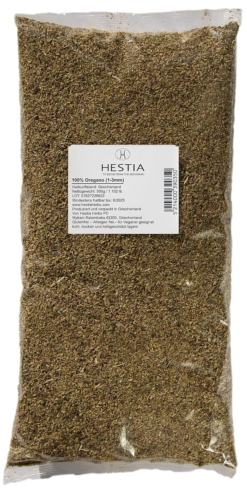 Hestia Herbs Griechischer getrechtenter Origano 500 g, senza allergeni – vegano – senza GVO