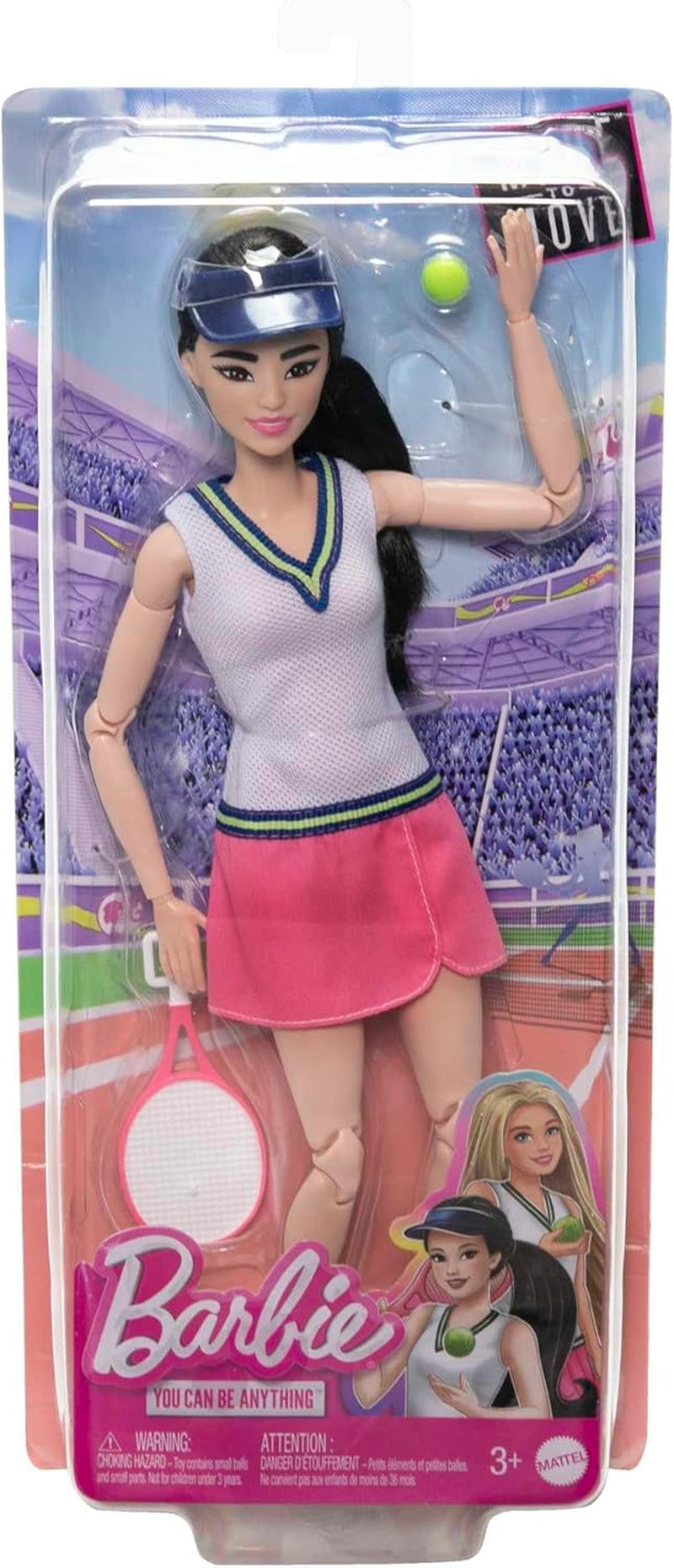 Barbie Made to Move - Giocatrice di tennis con racchetta e palla - Bambola con 22 articolazioni per un divertimento realistico per gli appassionati di tennis e i bambini dai 3 anni in su, HKT73 Naty Shop Dolls