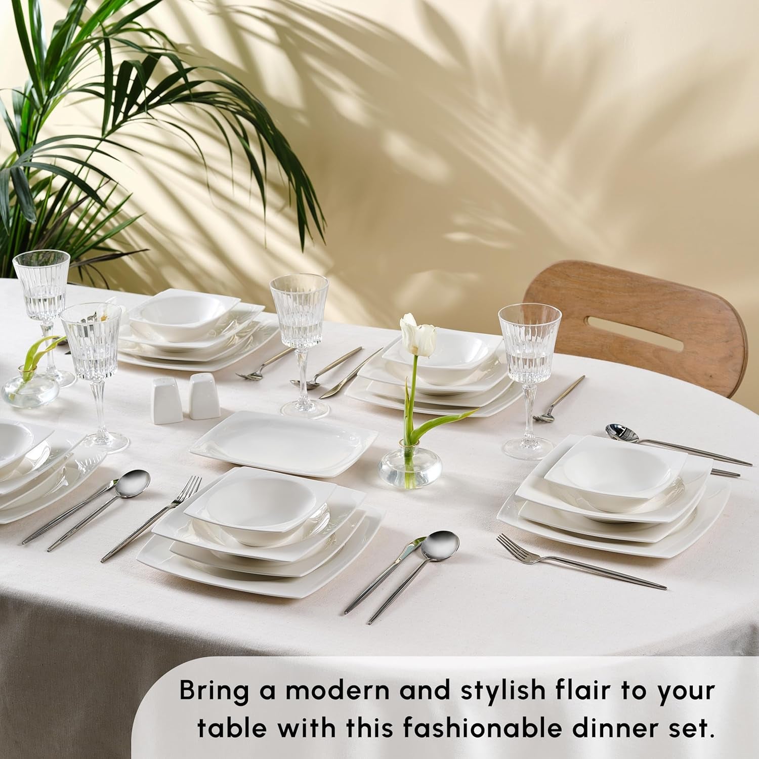 Set de veselă Karaca Jamie White pentru 12 persoane, 52 de piese - Veselă elegantă din porțelan pentru 12 persoane | Include farfurii, căni, boluri |