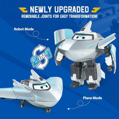 Aereo di trasformazione Super Wings Traver sovralimentato, ca. Figura di gioco per bambini grandi da 12,7 cm Figura di aeroplano e robot giocattolo per ragazzi e ragazze di età superiore a 3 anni Figure d'azione in argento Naty Shop