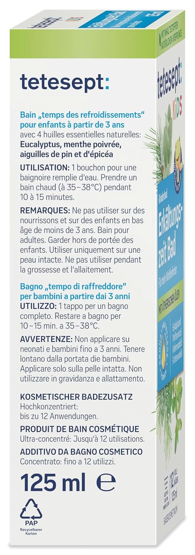 Tetesept Kids Cold Time Bath - additivo da bagno per bambini per la stagione fredda con 4 oli essenziali, rilassante e riscaldante, 125 ml Naty Shop