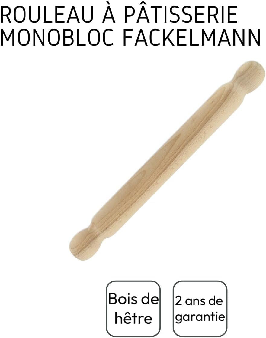 Fackelmann 3154050 Teigrolle aus Holz, einteilig, 40 cm, marrone