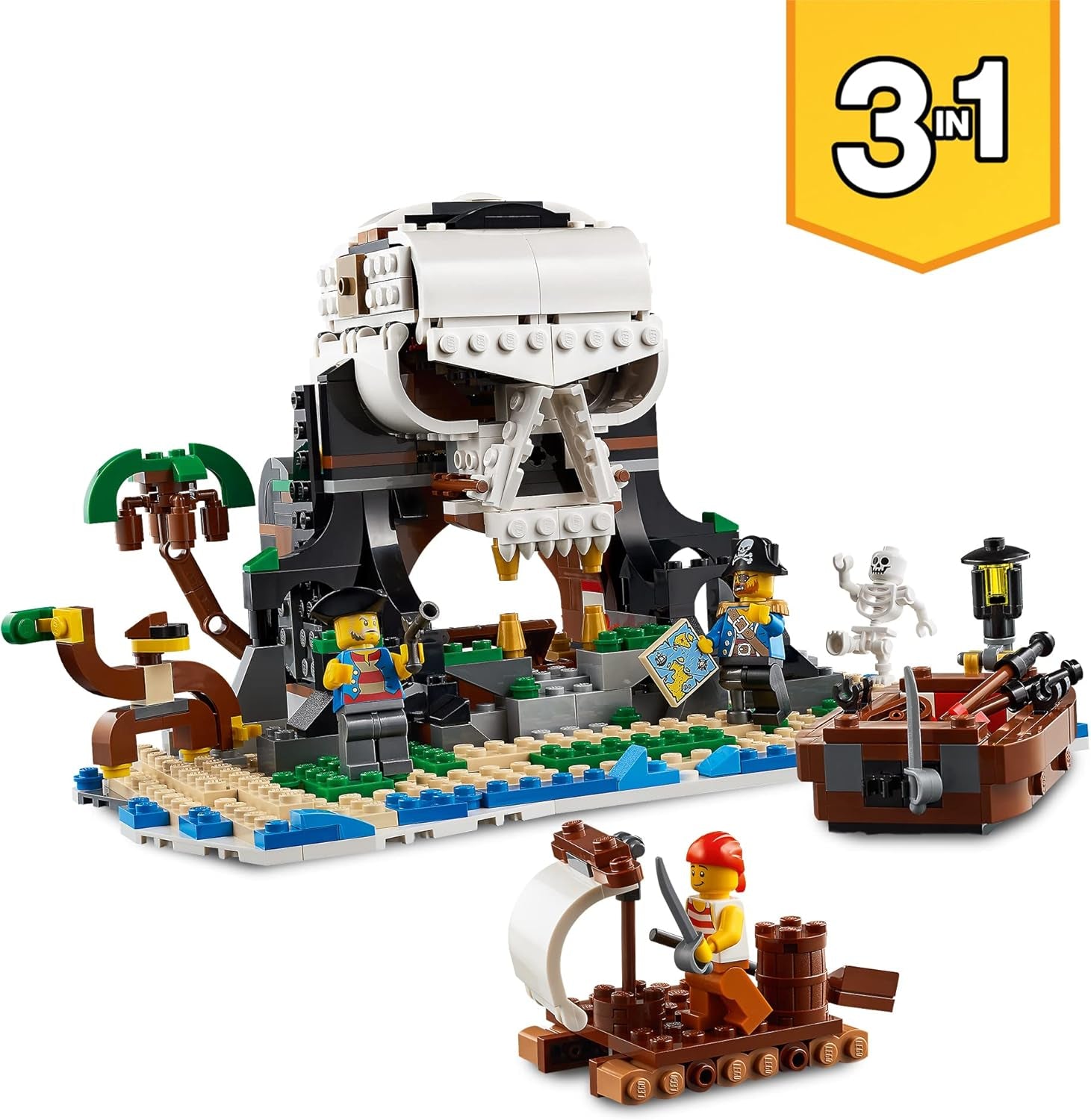 Set nave pirata 3-in-1 LEGO Creator, giocattolo con 3 opzioni di costruzione, costruisci una taverna dei pirati o un'isola dei pirati con teschi, include 3 minifigure di avventura di gioco di ruolo 31109 Set di costruzione Besuche den LEGO-Store
