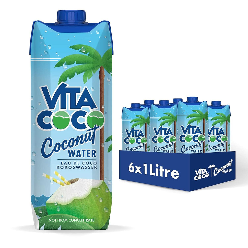 Vita Coco Pure Coconut Water 6 x 1 litro, idratante naturale con elettroliti, senza glutine, ricco di vitamina C e potassio Naty Shop 6 x 1 litro Acqua di cocco (originale)