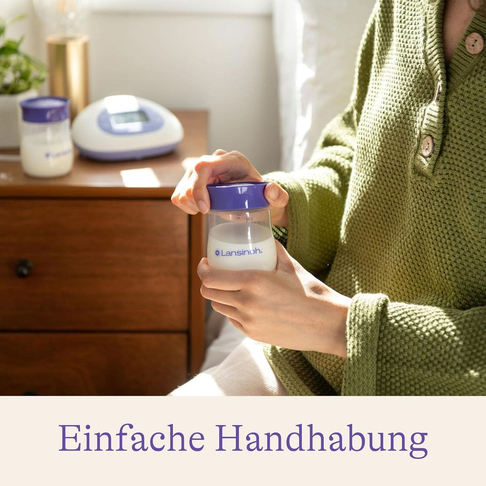 Lansinoh Muttermilchflaschen, 4 X 160 Ml - Zur Sicheren Muttermilch Austellungen - Neues Kompaktes Design Für Verbesserte Stabilität - Mit Stapelbarem Deckel Accessori Alimentazione e Allattamento Bebe Naty Shop