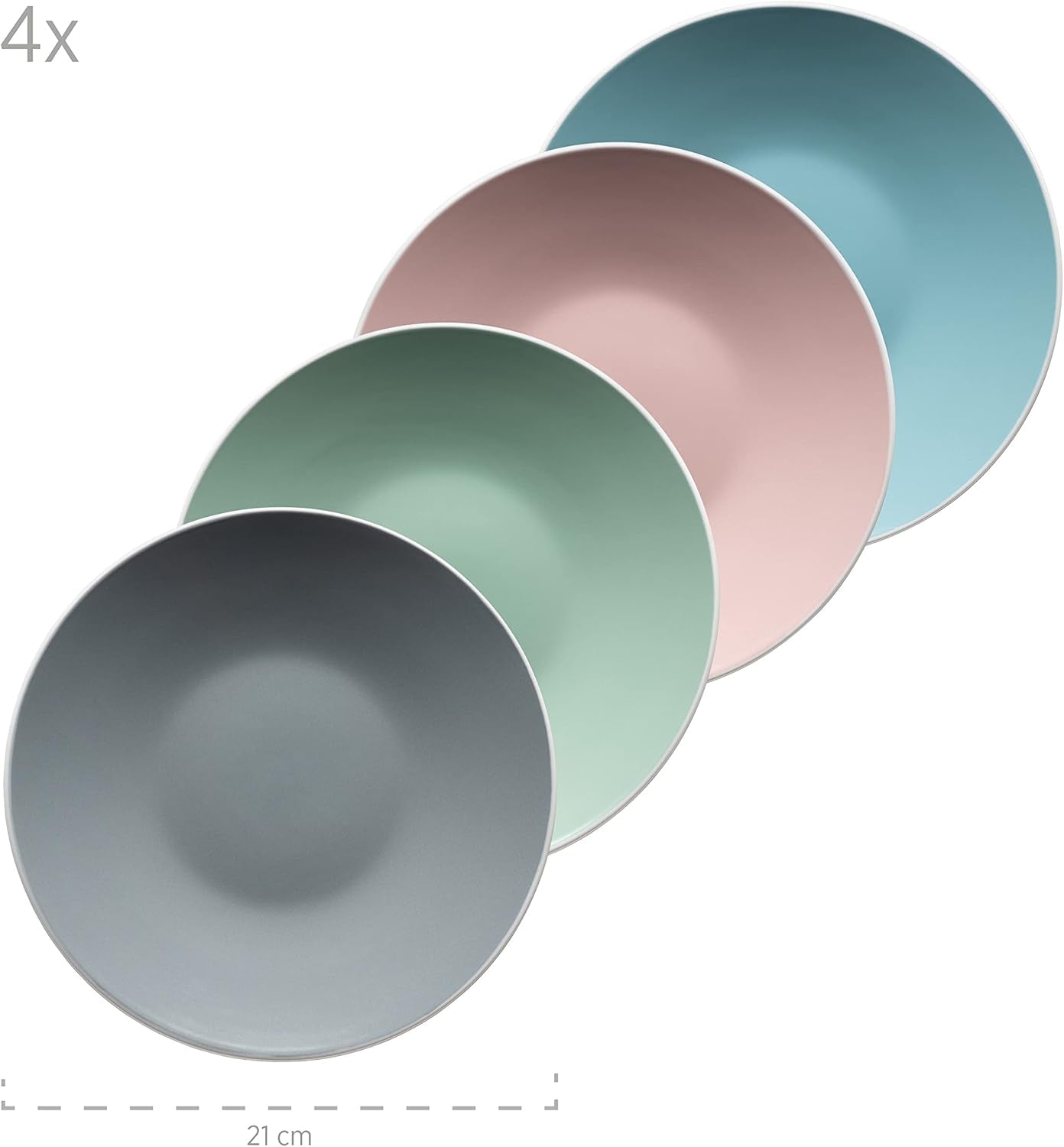 MÄSER 934006 Seria Elissa, Set de veselă modern pentru 4 persoane în glazuri mate colorate cu margine albă, Set combinat de 16 piese, Gresie, Multicolor, Gri, Turcoaz, Roz, Verde