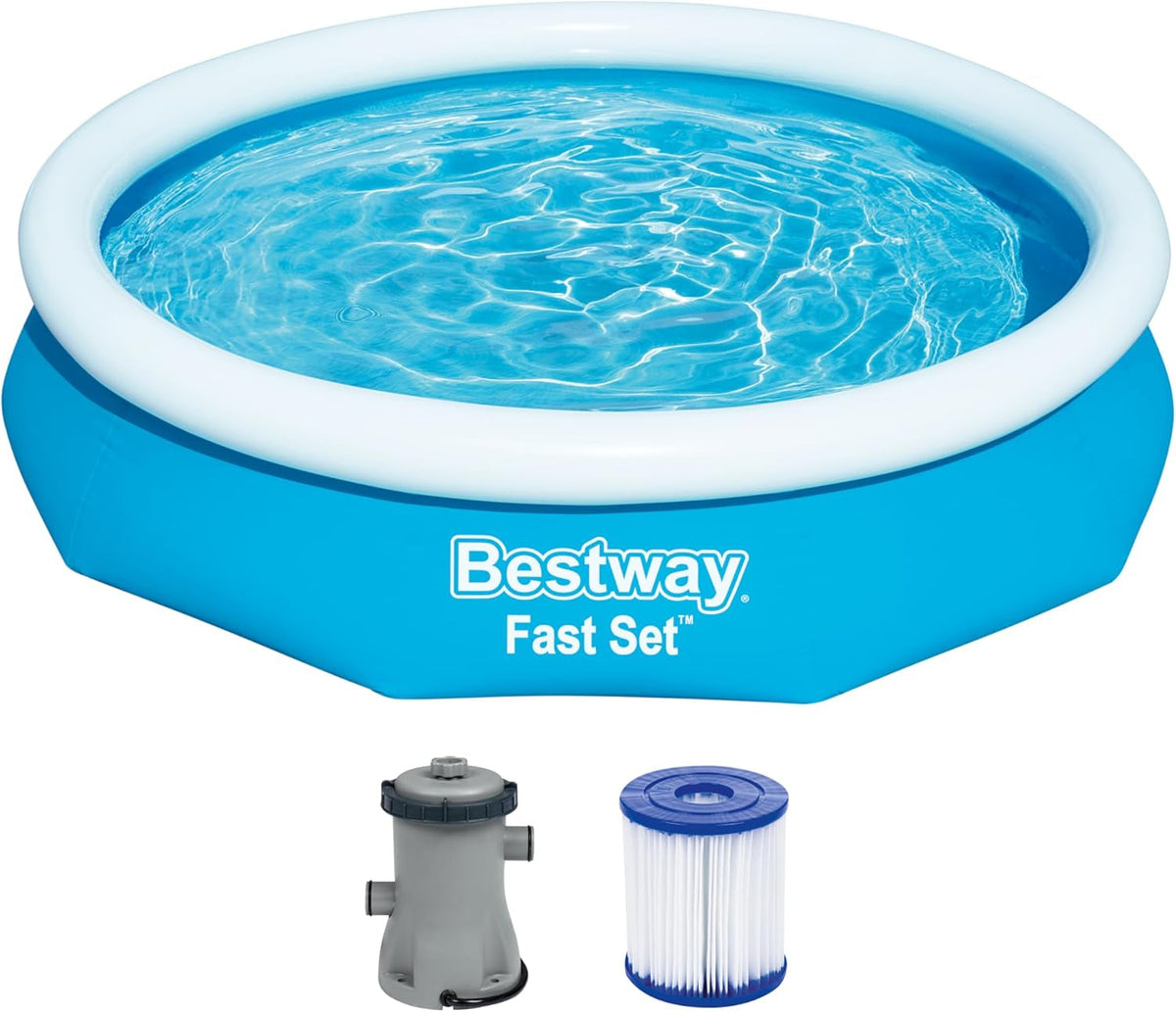 Set piscină supraterană Bestway Fast Set cu pompă de filtrare Ø 305 x 66 cm, albastră, rotundă