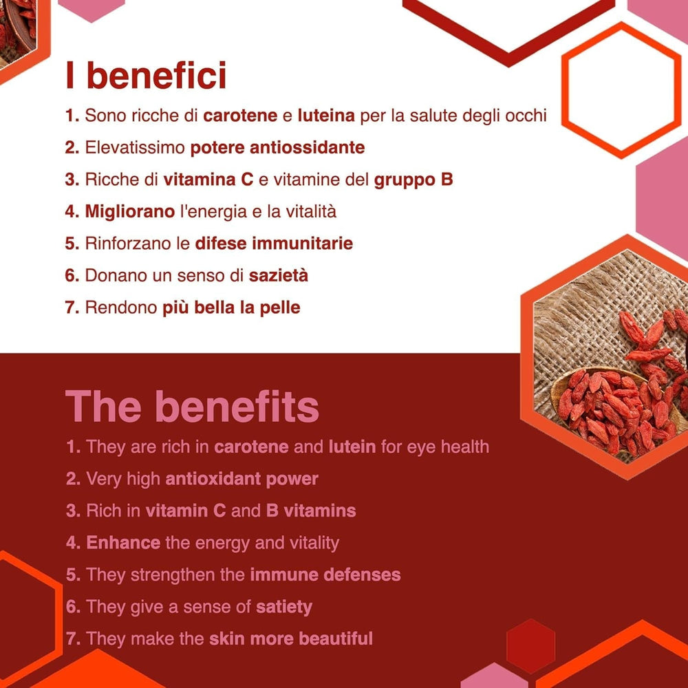 ERBOTECH Goji Berries 200 g, goji berries cu conținut ridicat de vitamine, fructe uscate fără zahăr și sulf, superalimente naturale și bogate în energie, Made in Italy Produse deshidratate Naty Shop
