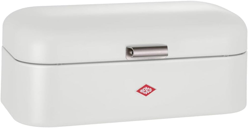 Coș de pâine Wesco Grandy în culoarea negru mat, tablă de oțel acoperită cu pulbere, găuri de ventilație și mâner robust Cutii depozitare alimente Naty Shop Alb mat