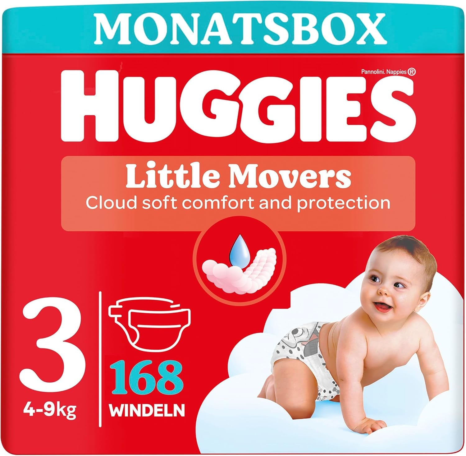 Pannolini per bambini Huggies Little Movers, design Disney, taglia 3, 168 pezzi (3 x 56), scatola mensile