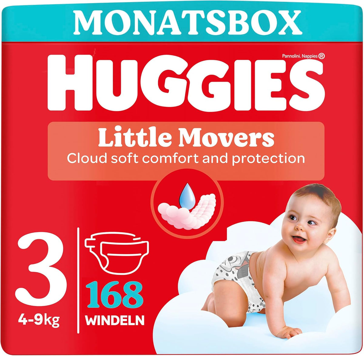 Pannolini per bambini Huggies Little Movers, design Disney, taglia 3, 168 pezzi (3 x 56), scatola mensile
