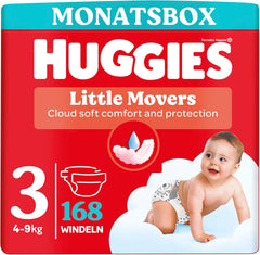 Pannolini per bambini Huggies Little Movers, design Disney, taglia 3, 168 pezzi (3 x 56), scatola mensile