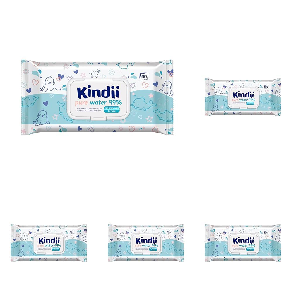 Salviettine umidificate per neonati Kindii Natural Balance – (1 x 60 pz.) Salviette umidificate per neonati e bambini – Protettive, Aloe Vera, Fragranza delicata – 60 pz.