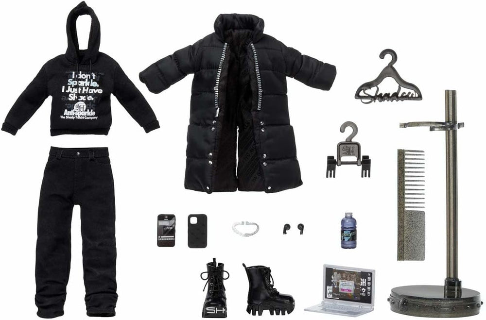 Rainbow High Shadow High - REXX McQueen - Păpușă neagră la modă cu ținută la modă și peste 10 accesorii de joacă colorate - Ideală pentru colecționari și copii cu vârsta cuprinsă între 4 și 12 ani