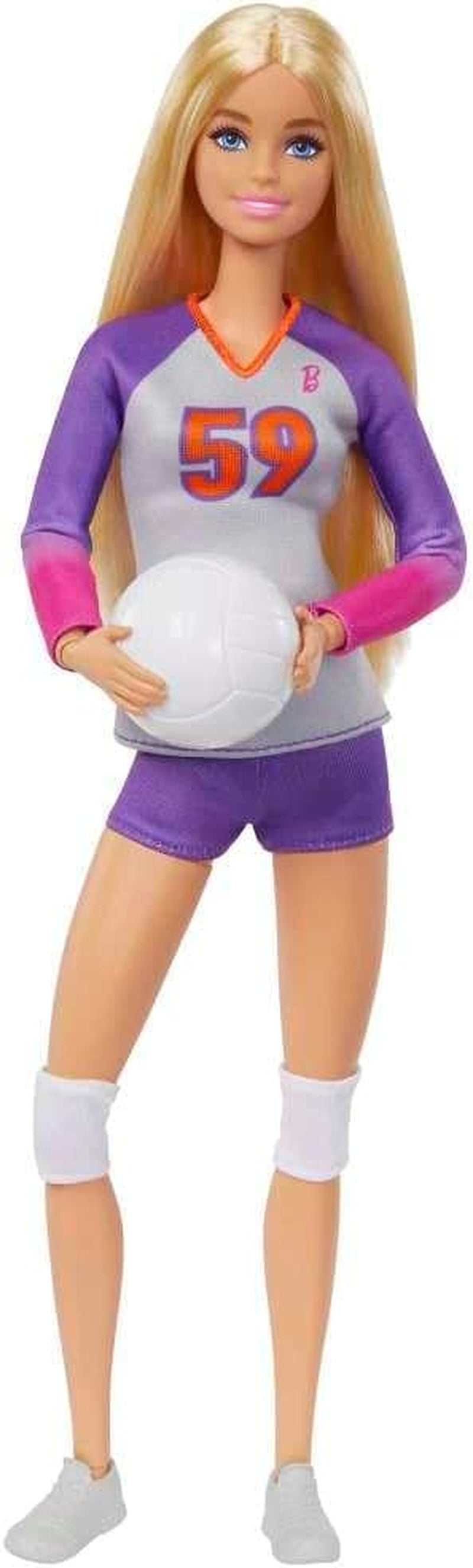 Barbie Made to Move - Păpușă jucătoare de volei cu tricou și minge - 22 de articulații pentru joc realist, include echipament de volei și sport, HKT72