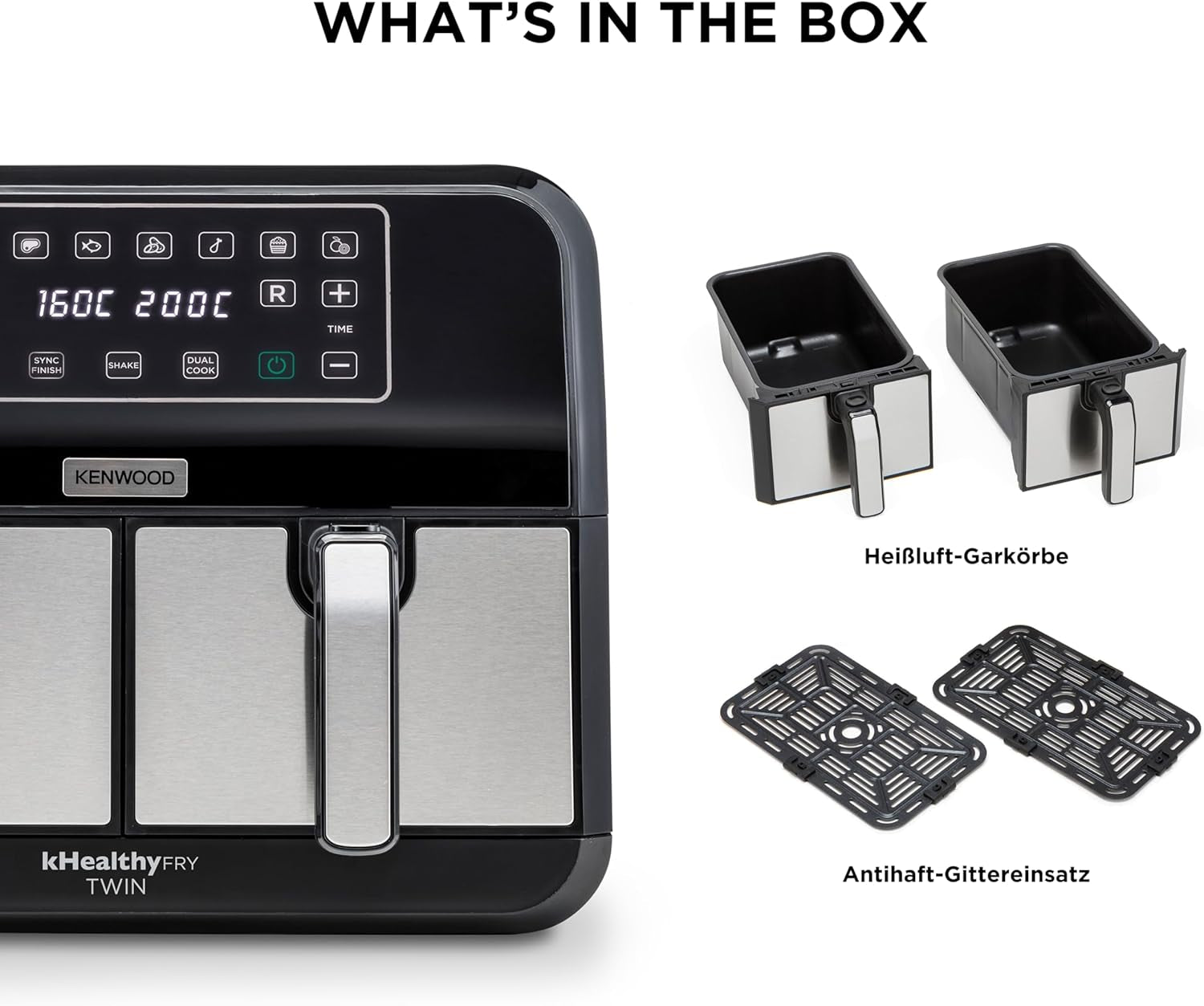 Kenwood Khealthy Twin Airfryer, 8L (2X4L), cameră dublă, 8 programe, funcție Dual Cook & Sync Finish, ecran tactil Electrocasnice Naty Shop