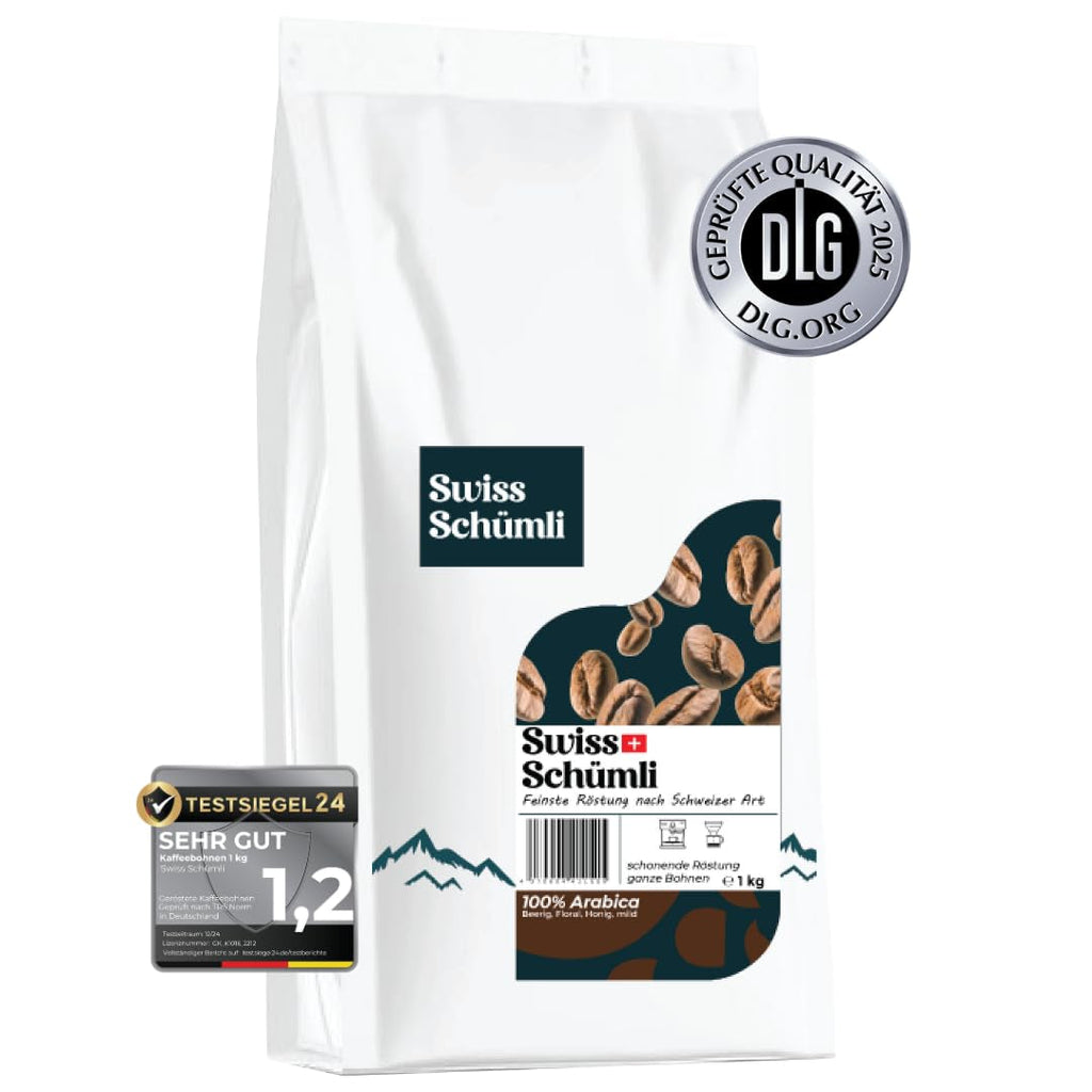 Schwiizer Schüümli Swiss Schümli boabe de cafea 1kg, intensitate 2/5, aciditate 1/5 - pentru adevărata plăcere a cafelei Cafea Naty Shop