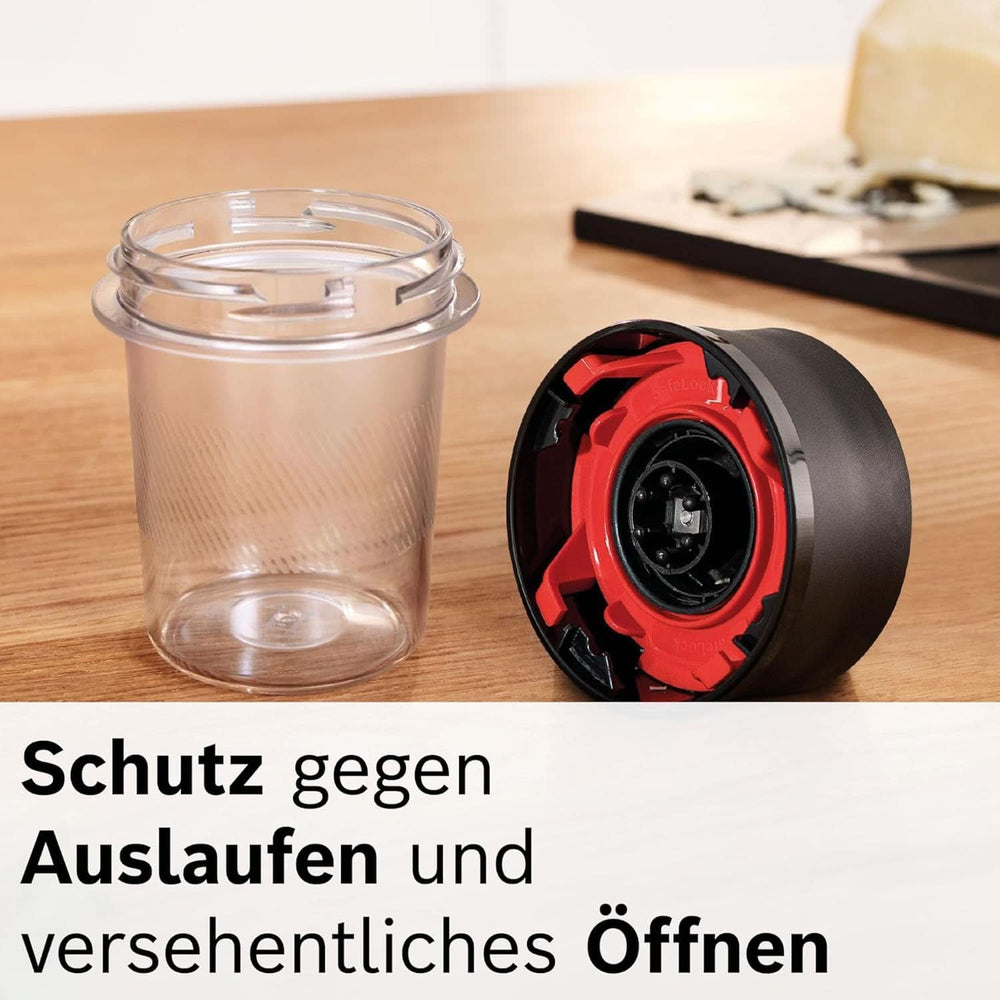 Robot da cucina Bosch Vitapower Serie 4 MMB6177S, Edelstahl-Klingen Made in Germany, bicchiere in vetro Thermosafe da 1,5 l, fiaschetta To-Go da 0,6 l, stopfer, zerkleinerer universale, 30.000 giri/min, 1200 W, Argento Kitchen Naty Shop