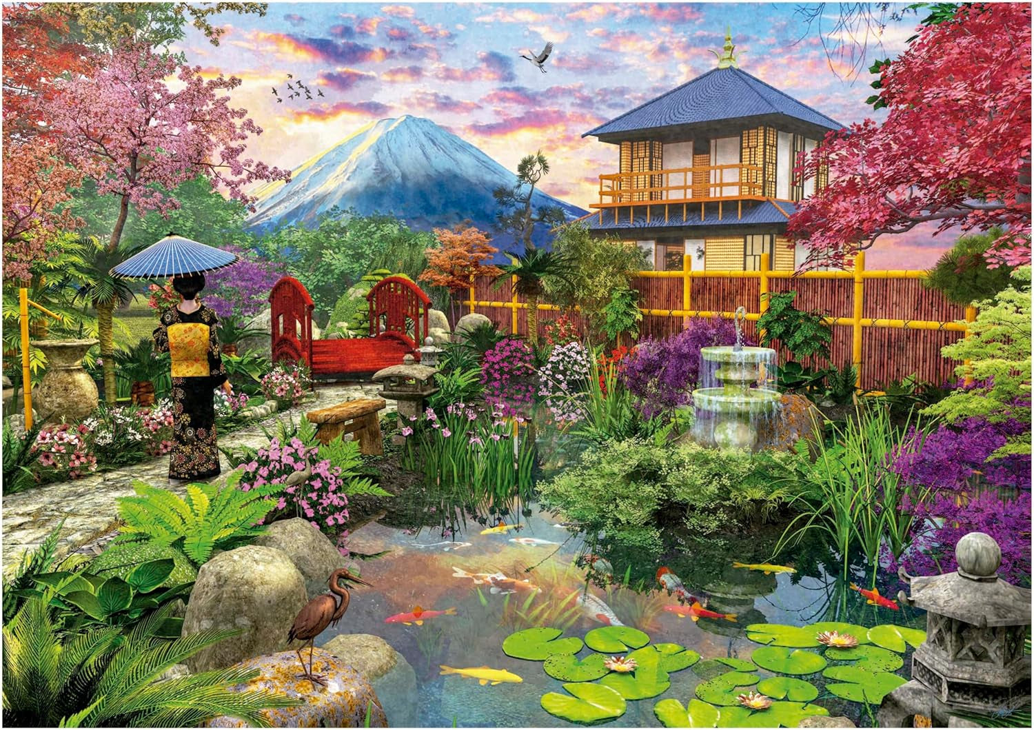 Educa - Puzzle da 1500 pezzi per adulti | Il giardino giapponese. Dimensioni: 85X60 cm. Include la colla per puzzle Fixpuzzle. Per 14 anni (19937) Puzzle Naty Shop
