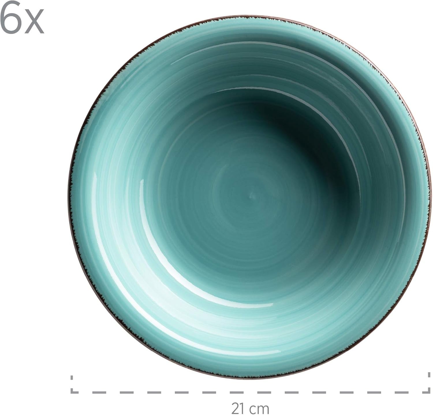 MÄSER Bel Tempo II Teller-Set für 6 Personen im modernen Vintage Look, 12-teiliges Tafelservice, handbemalt, Türkis, Steingut, 27 centimeters