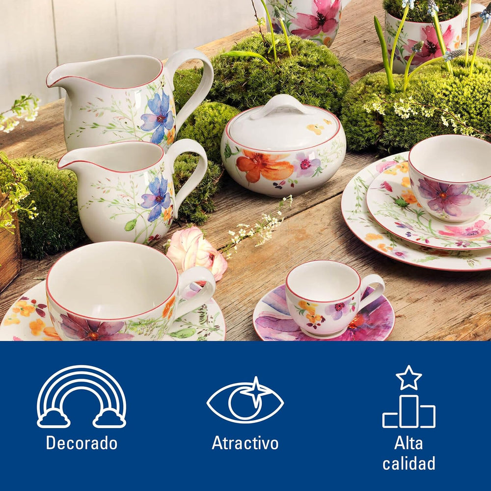 Villeroy & Boch - Zahărniță Mariefleur, Culori Asortate, Se poate spăla în mașina de spălat vase, Se poate pune în cuptorul cu microunde, Zahărniță cu Capac, Recipient pentru zahăr, Depozitare, Accesoriu pentru cafea, Veselă florală, Porțelan Premium