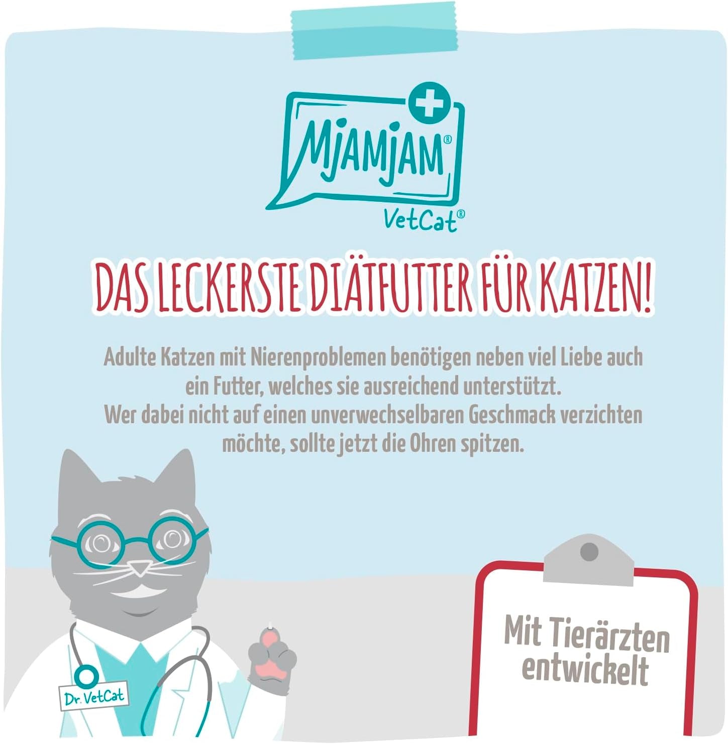 MjAMjAM VetCat - Hrană umedă premium pentru pisici - Dietă - Rinichi - Pui, pachet de 6 (6 x 200g), fără cereale