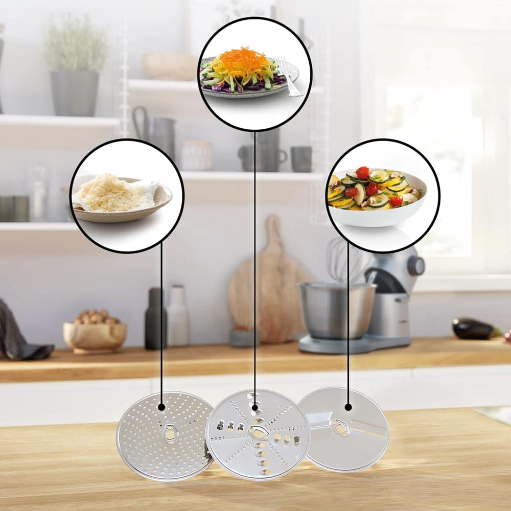 Bosch Küchenmaschine Serie 4 MUM56340, Schüssel 3,9 L, Mixer 1,25 L, Fleischwolf, Zitruspresse, Planetenrührwerk, Knethaken, Schlag-, Rührbesen, Durchlaufschnitzler, 3 Scheiben, 900 W, Argento/Grau Madre e bambino Naty Shop