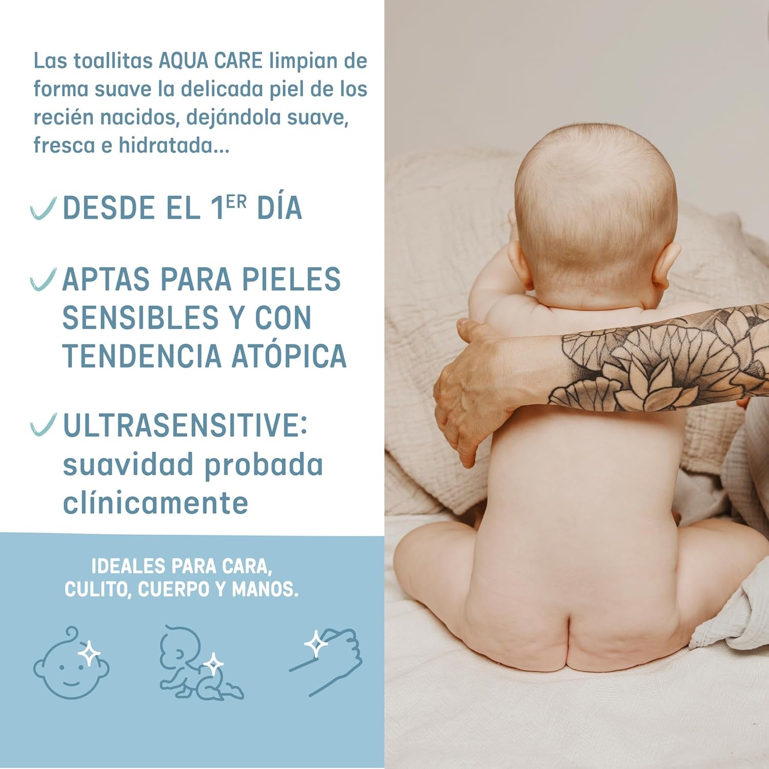 Suavinex Aqua Care Baby Salviettine umidificate 60 salviette detergenti 99% fibre vegetali acquatiche Aloe Vera Senza profumo Senza alcool Dermatologicamente testato Adatto per pelli sensibili