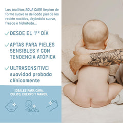 Suavinex Aqua Care Baby Salviettine umidificate 60 salviette detergenti 99% fibre vegetali acquatiche Aloe Vera Senza profumo Senza alcool Dermatologicamente testato Adatto per pelli sensibili