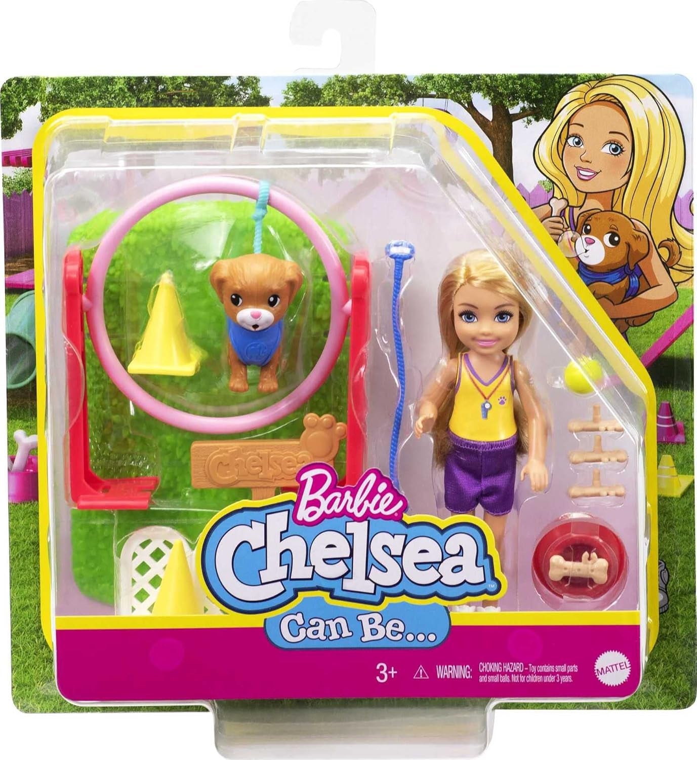 Barbie GTN62 - Chelsea-Karrierepuppe Blonde Chelsea-Puppe und Hundetrainerin-Spielset, Spielzeug ab 3 Jahren