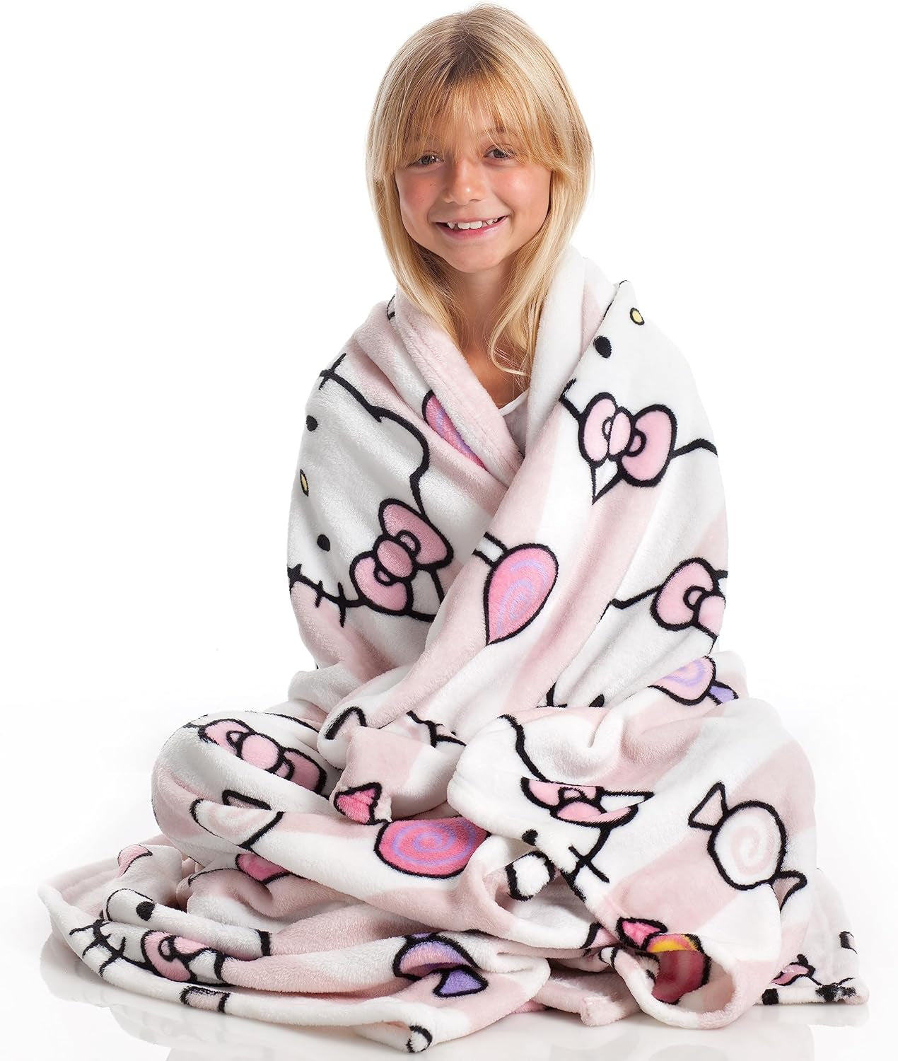 Copriletto Hello Kitty, rosa, morbida coperta 130X170Cm, copriletto copriletto o copridivano in microfibra. Qualità con certificato Oekotex, Letti e coperte Sanrio Besuche den Kanguru-Store