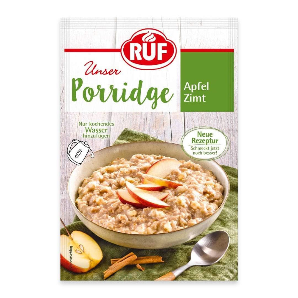 RUF Porridge Raspberry White Choc, Porridge istantaneo con pezzetti di lamponi e cioccolato bianco grattugiato, 65 grammi di cereali Naty Shop 65 grammi di mela con cannella