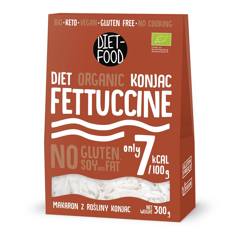 Fettuccine Konjac Noodles Bio Shirataki Diet-Food - 300g, a basso contenuto di carboidrati, senza zucchero, cheto, vegano, ipocalorico, senza glutine e senza uova, a base di farina Konjac