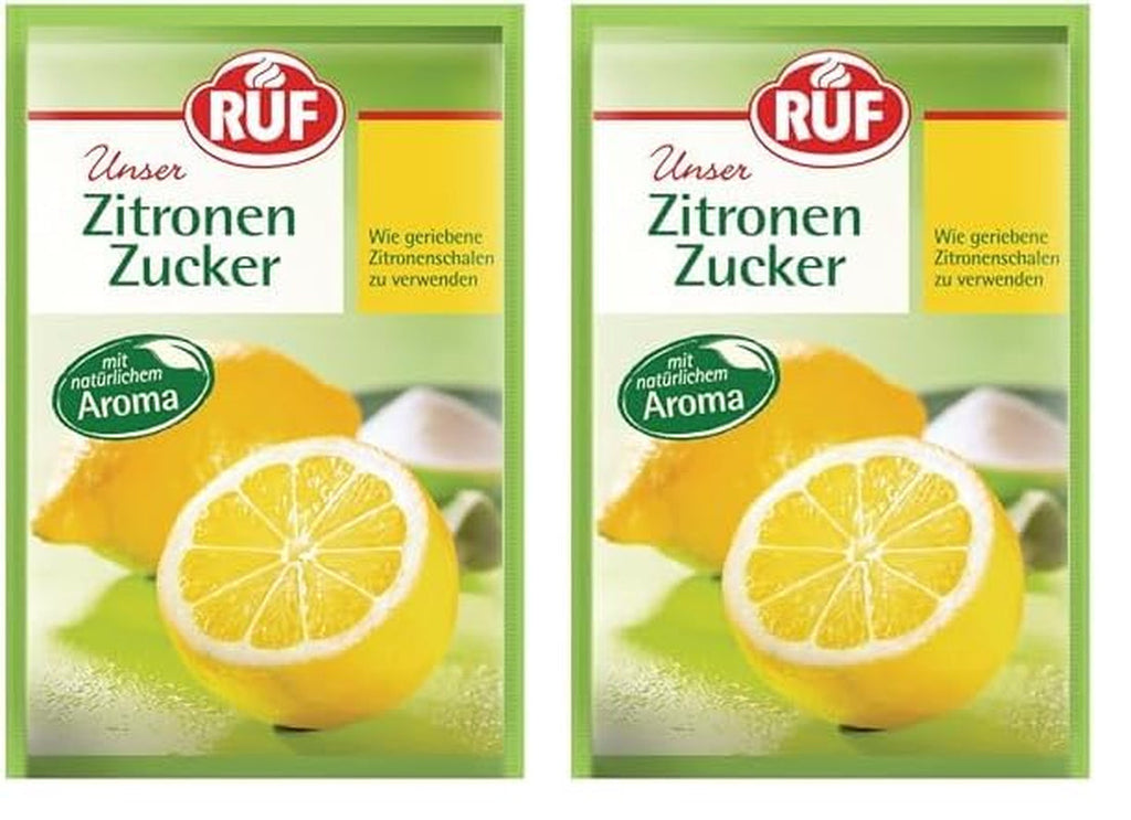RUF Orangen-Zucker, Aromatisierter Zucker Mit Natürlichem Orangen-Aroma, Wie Geriebene Orangenschalen Zu Verwenden, Glutenfrei, Vegan, 3 X 10G Indulcitori Naty Shop 30 G (2Er Pack) Zitrone-Zucker