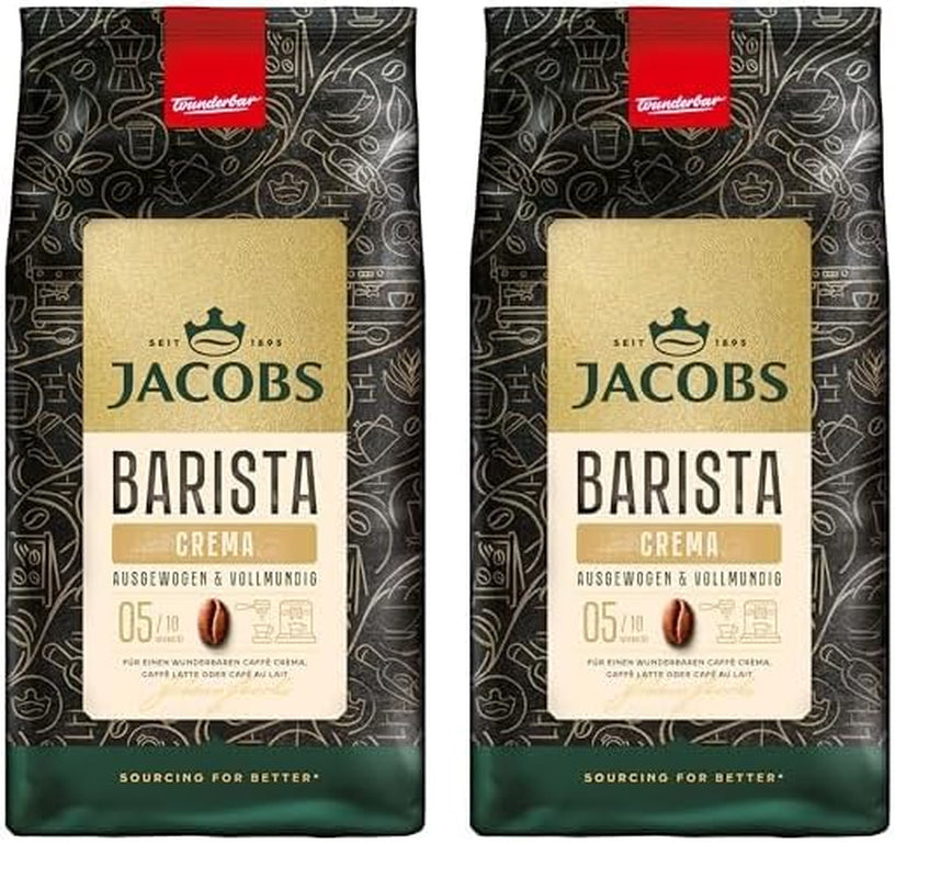 Jacobs Barista Crema Intense Coffee Beans 1kg - Intense, ciocolată neagră și nuci pecan, boabe Arabica și Robusta Cafea Naty Shop 2 x 1 Kg Crema