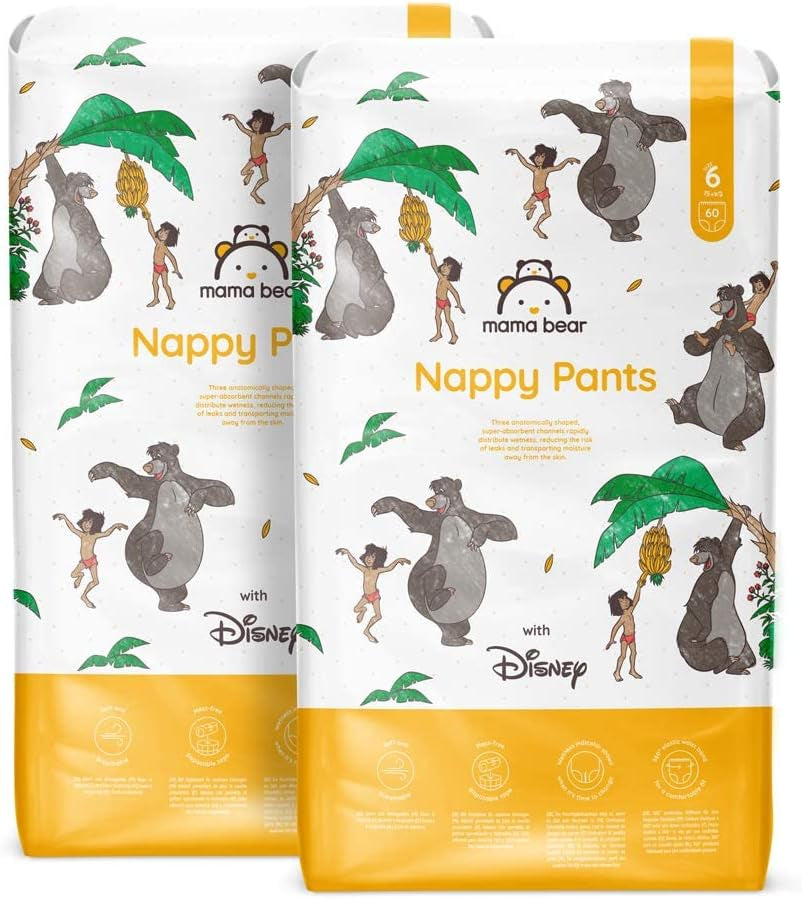 Marcă Amazon: Mama Bear Disney Mărimea 6 (15+ kg) – Pachet lunar, Alb, 120 de bucăți (2 pachete a câte 60)