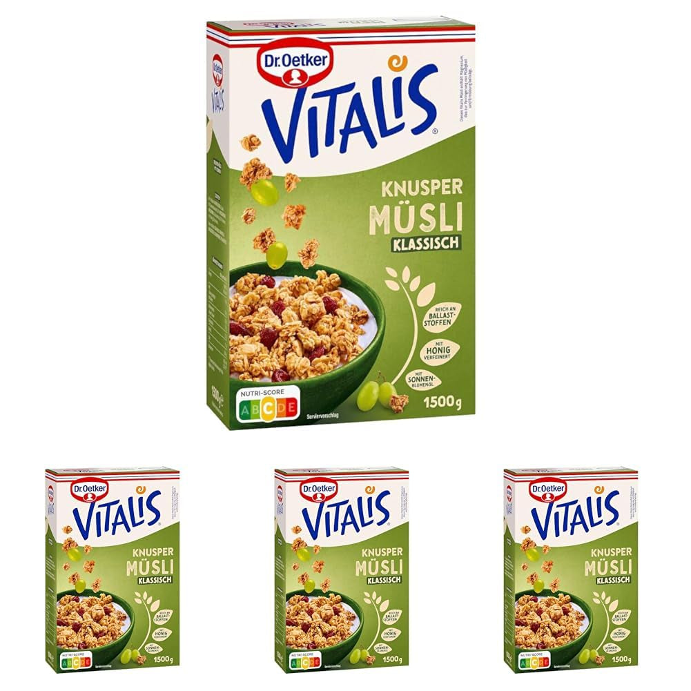 Dr. Oetker Vitalis Classic Crispy Muesli: confezione grande di muesli croccanti per la colazione con uvetta, 1 confezione, 1,5 kg