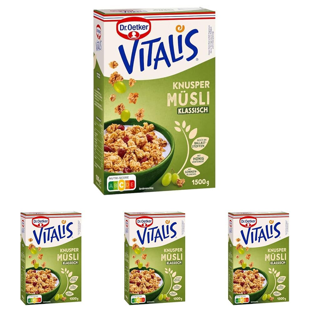 Dr. Oetker Vitalis Classic Crispy Muesli: confezione grande di muesli croccanti per la colazione con uvetta, 1 confezione, 1,5 kg