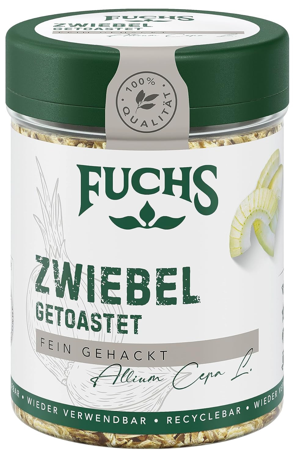 Fuchs Gewürze - Zwiebel getostat - Zwiebeln für Dips, Schmorgerichte oder Hamburger tritato finemente - Ingredienti naturali - 55 g in wiederverwendbarer, recyclebarer Dose