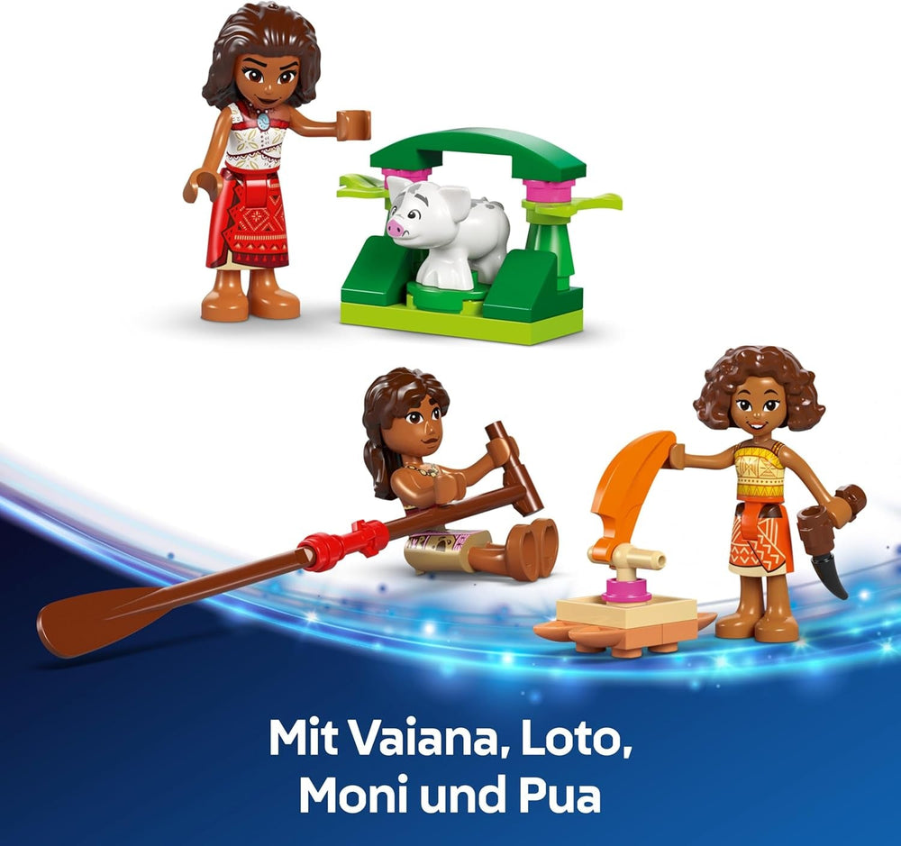 LEGO ǀ Disney Vaiana 2: Vaianas Abenteuerfloß - Spielzeug Boot mit Textilsegel, abnehmbarem Deck, Lagerfeuer & 3 Minifiguren, inkl. Loto und Moni – Geschenk für Mädchen ab 6 Jahren & Fans – 43270